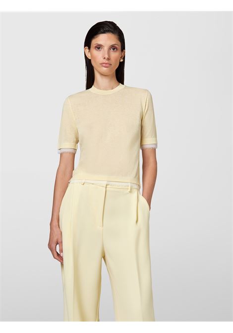 Alpha Studio Girocollo Mix Fabric in voile di cotone con profili in chiffon  Giallo ALPHA STUDIO | Maglieria | AD-6070C2012